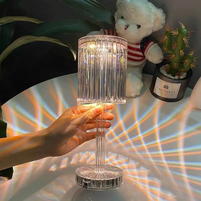 LED Table Lamp Crystal Touch Dimmable LED Bedside Lamp Modern Creative Acrylic Diamond Bedside Lamp LED Night Light for Bedroom, Living Room, Restaurant, Hotel Decoration