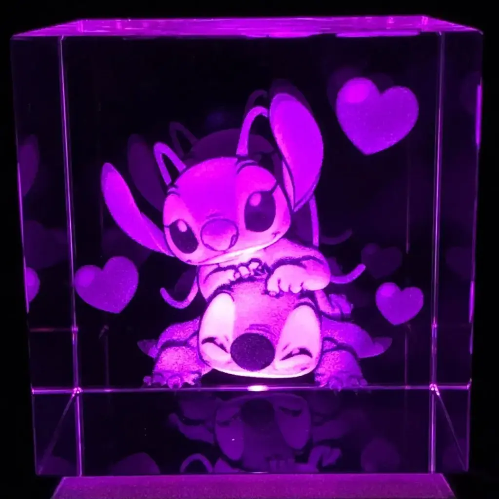 3D Stitch & Angel LED Light Up Crystal Collectible