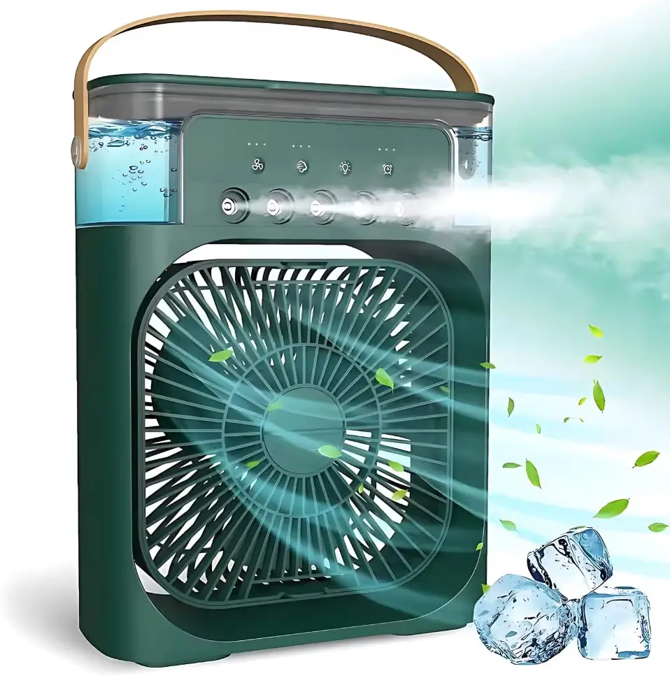 Portable Mini Air Cooler for Home | USB Powered 3 Speed Mode with Mist Spray, LED Light Personal Cooler Desk Fan